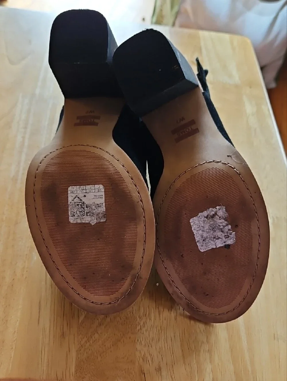 Toms Elba Black Suede Peep-Toe Block Heel Sandals